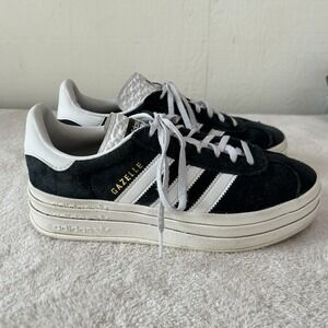 Adidas Originals Gazelle Bold Core Black White Womens Size 8 Platform Sneakers